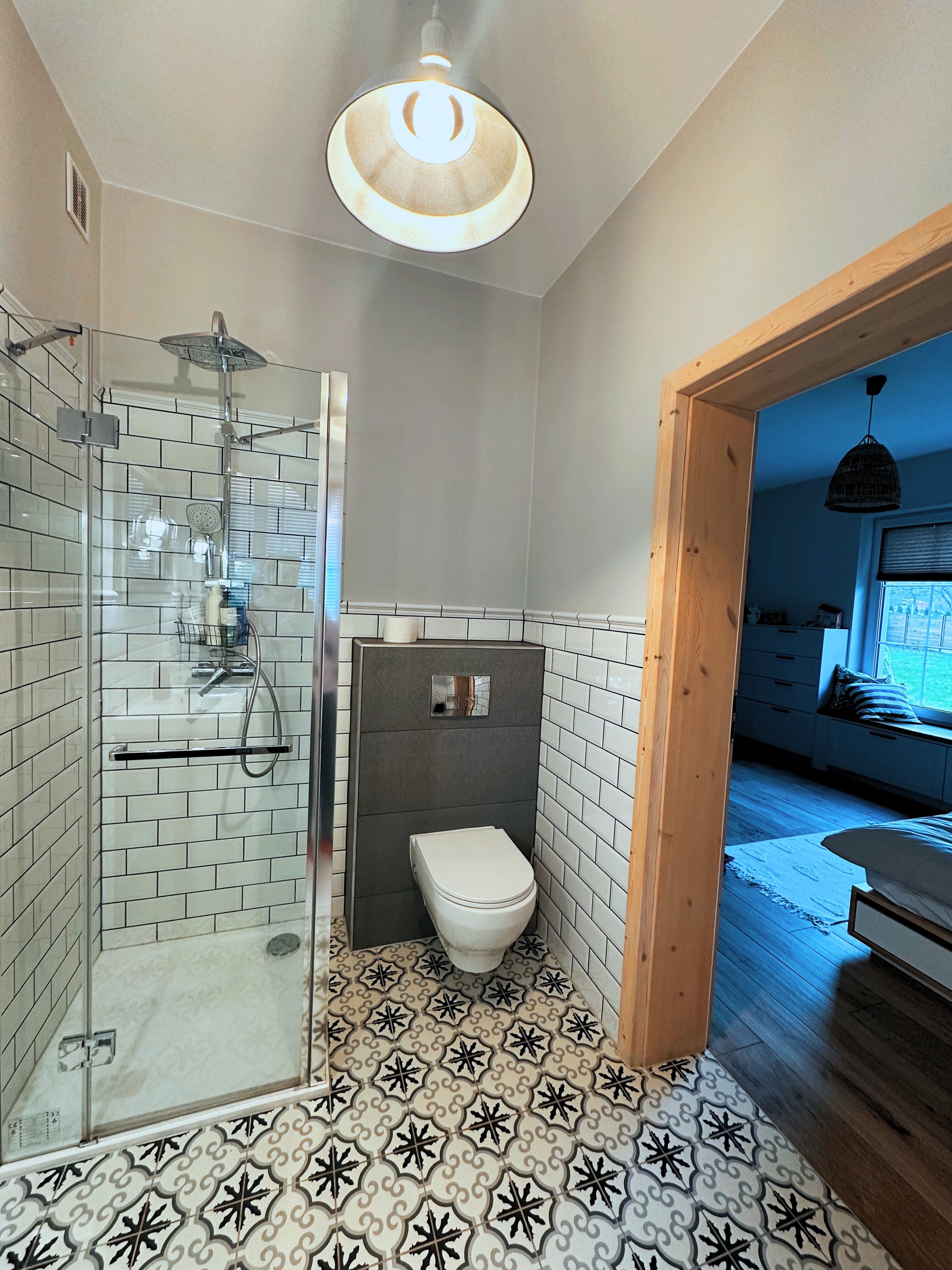 Full view of modern bathroom with vanity